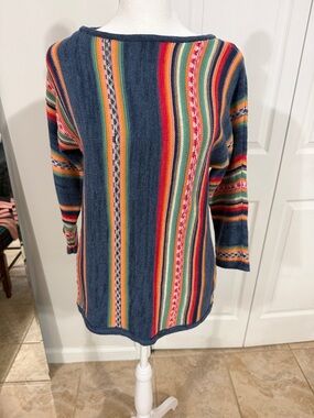 Chaps Petite Navy Sweater with Multicolor Stripes